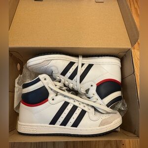 Adidas Men's White and Navy Top Ten Hi Sneakers